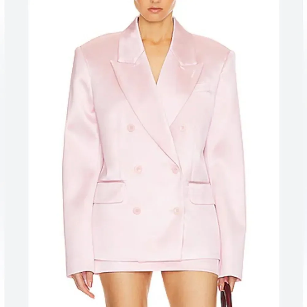 NWT HELSA Heavy Satin Double Breasted Jacket pink blazer Revolve FWRD $398 XS - Picture 1 of 14